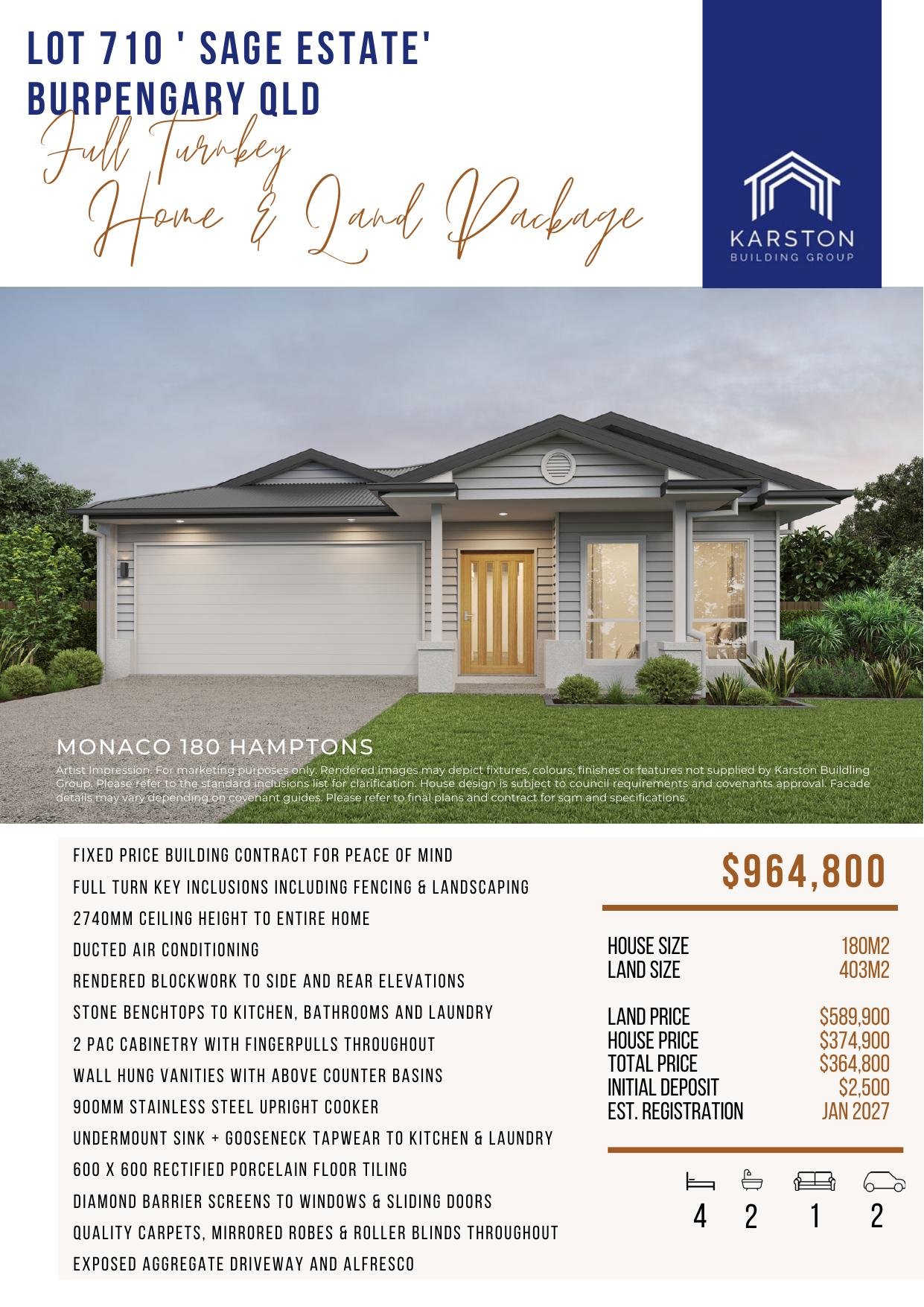 Monaco 180 Hamptons — Lot 710, Sage Estate, Burpengary (Owner-Occupier Only)