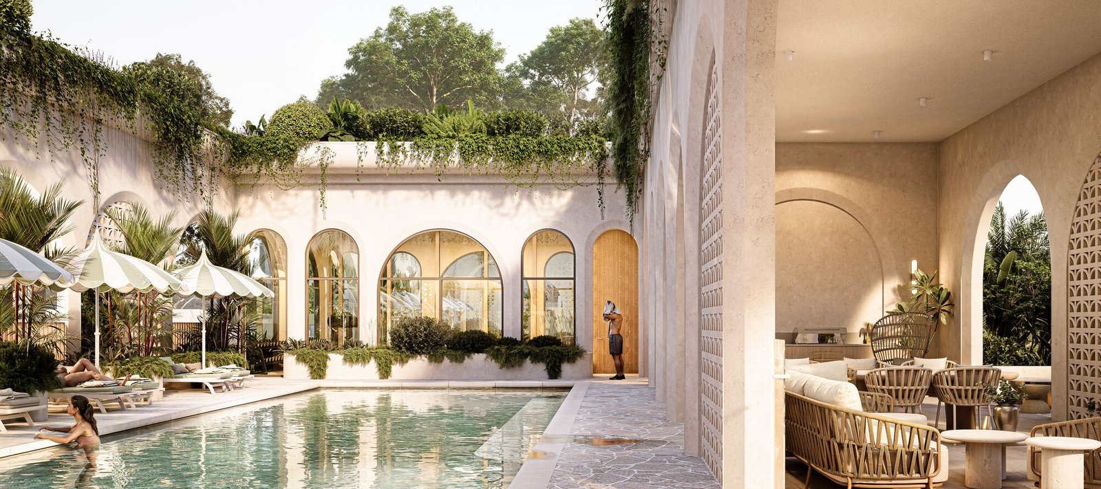 Solace Club pool and lounge at LAYA - artist impression